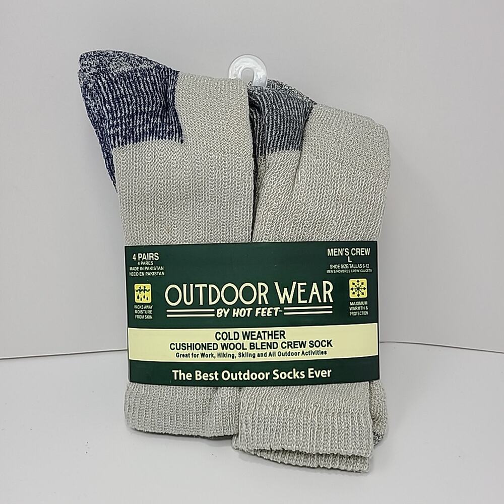 Outdoor Wear By Hot Feet Cold Weather Socks 4 Pair Size Men's Large 6-12 Crew